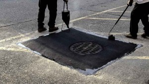 Parking Lot Repair Collapsed drain in Deer Park New York, Join old and new pavement stage.